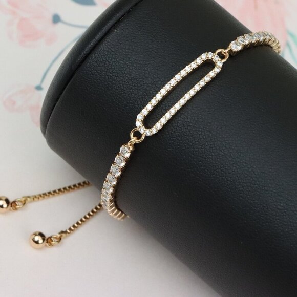 Elegant Rose Gold A-Bracelet with Sparkling Cubic Zirconia Accents, XPAB0649 - Picture 1 of 12